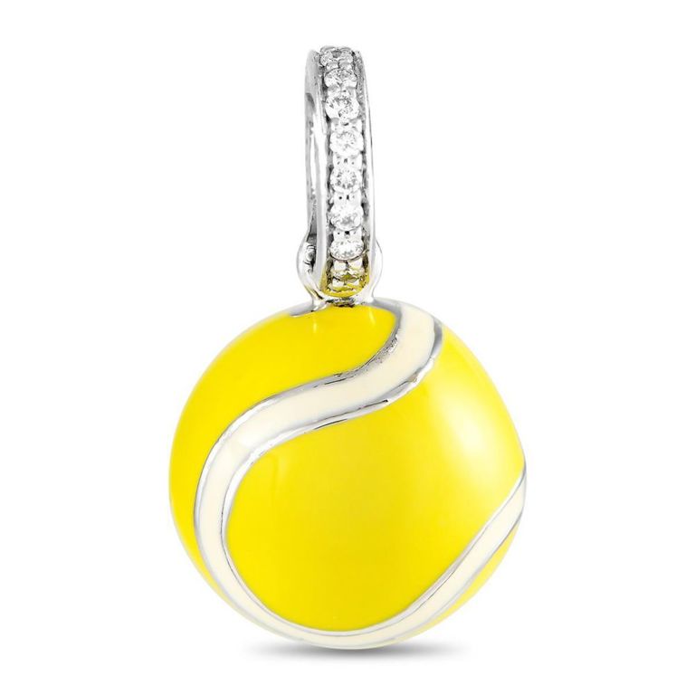 18k white gold diamond and enamel tennis ball charm