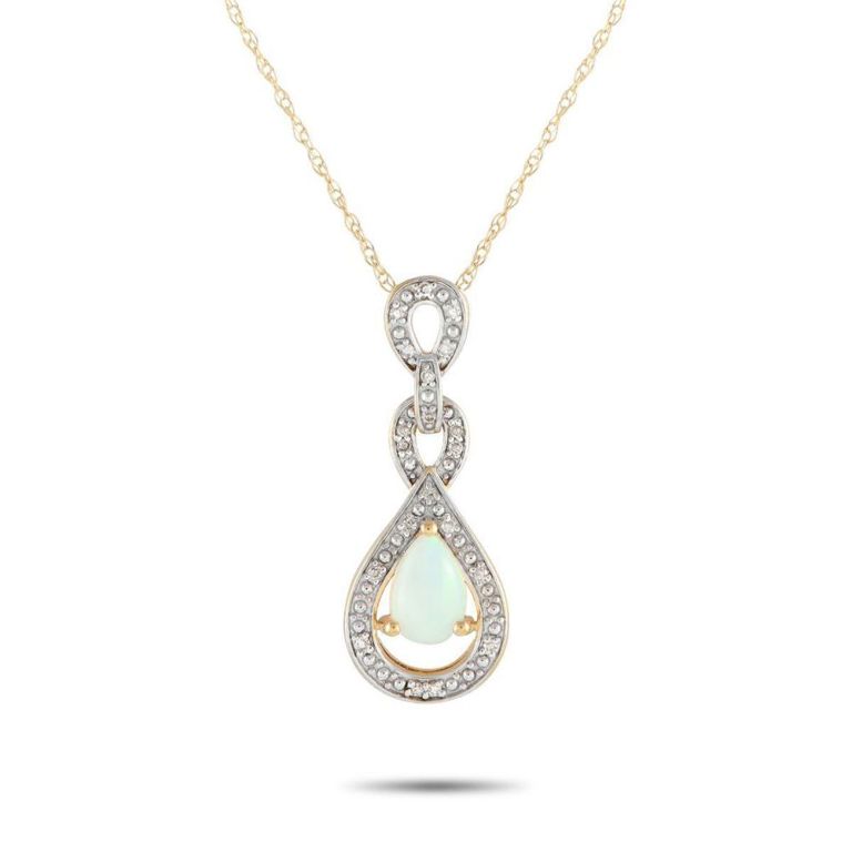 14k yellow gold opal and diamond necklace
