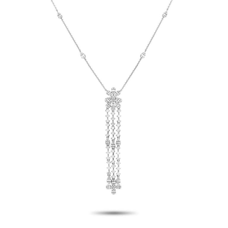 14k white gold diamond Y-shaped necklace