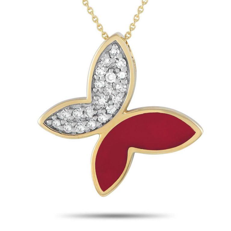 14k yellow gold diamond butterfly necklace