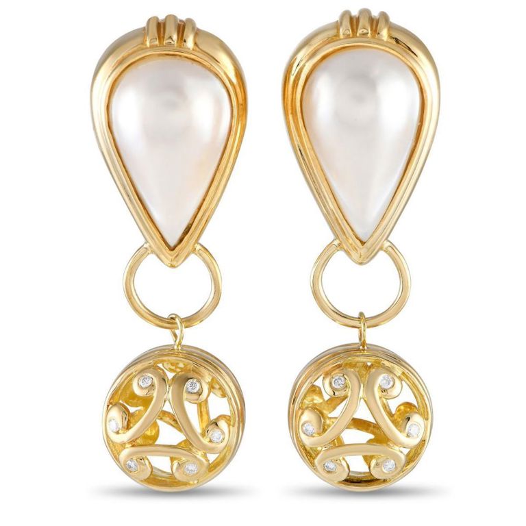 18k yellow gold diamond and pearl earrings
