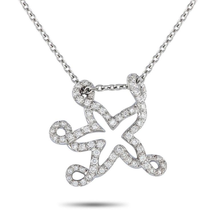 18k white gold diamond starfish necklace