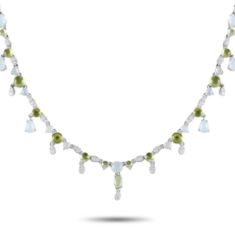18k white gold diamond, aquamarine and peridot necklace