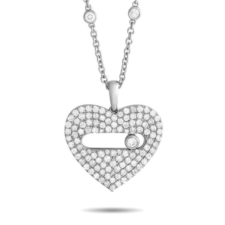 14k white gold diamond heart necklace