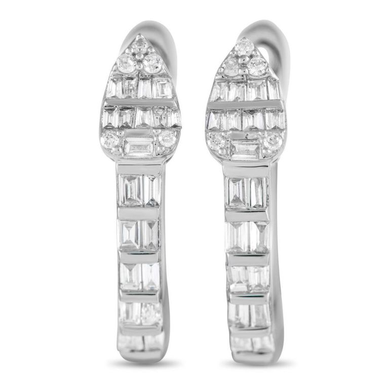 14k white gold diamond huggie earrings
