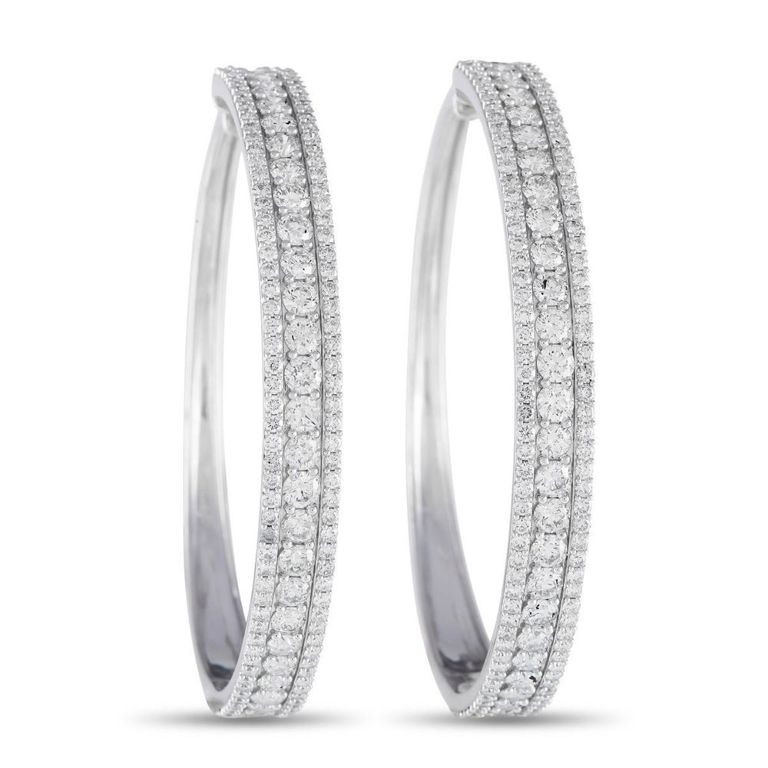 14k white gold diamond hoop earrings