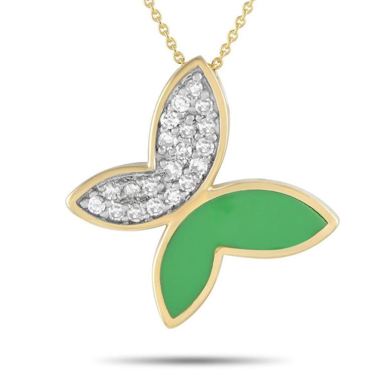 14k yellow gold diamond butterfly necklace