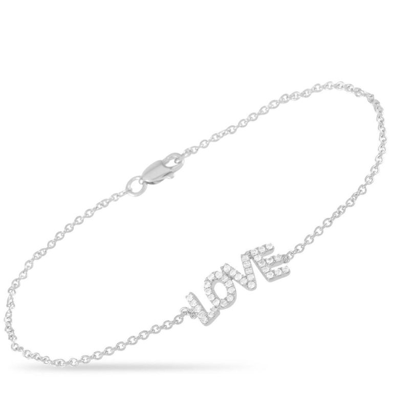 14k white gold diamond love bracelet