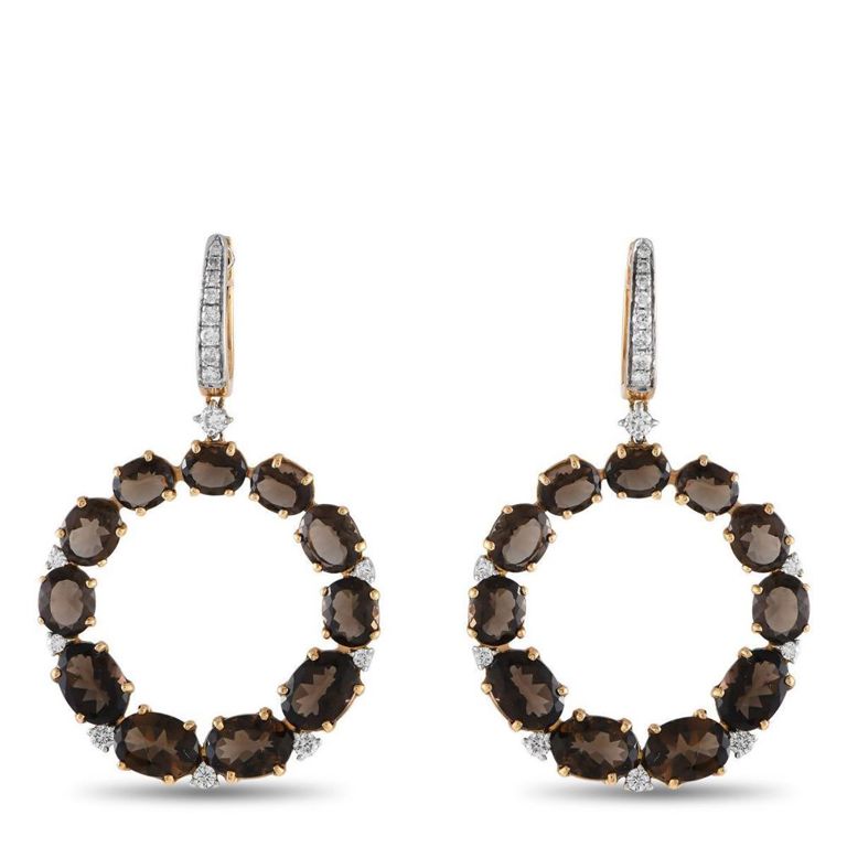 18k yellow gold diamond and smoky quartz earrings