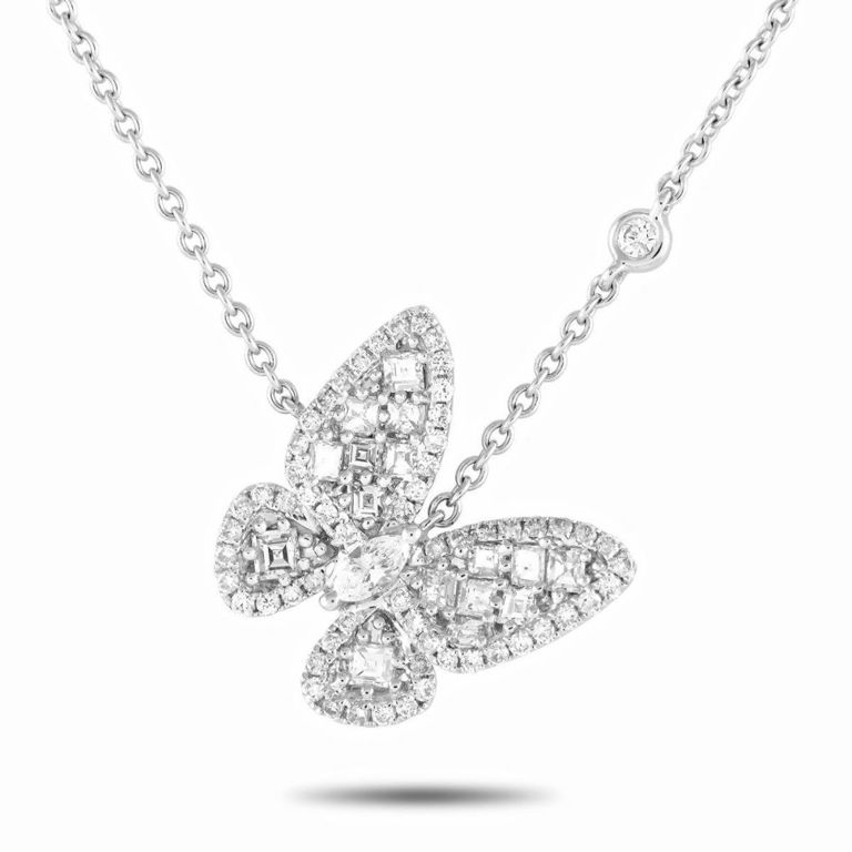 18k white gold diamond butterfly necklace