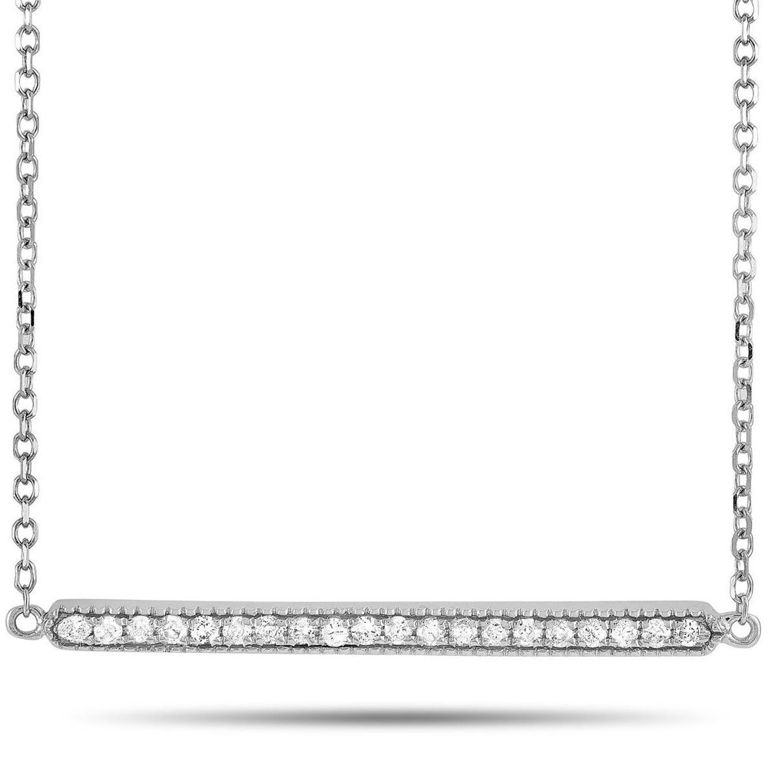 14k white gold diamond bar necklace