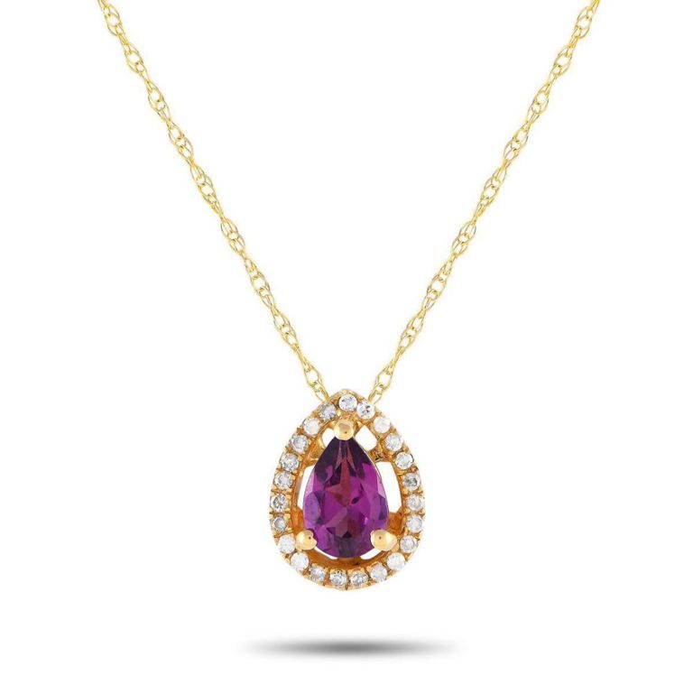 14k yellow gold diamond and rhodolite necklace