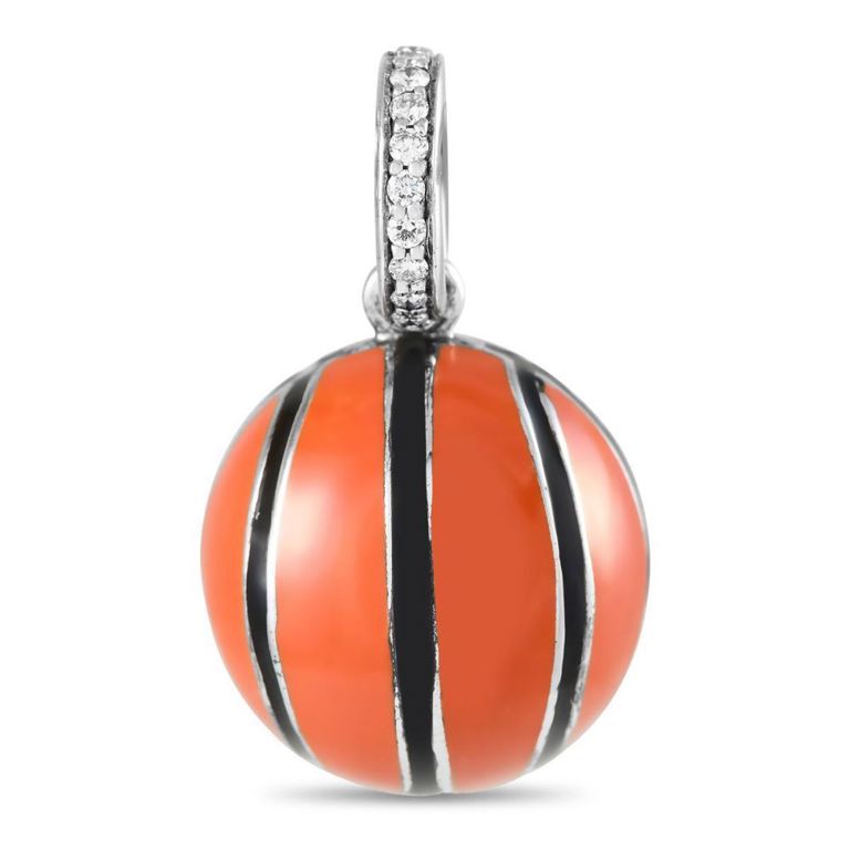 18k white gold diamond enamel basketball charm