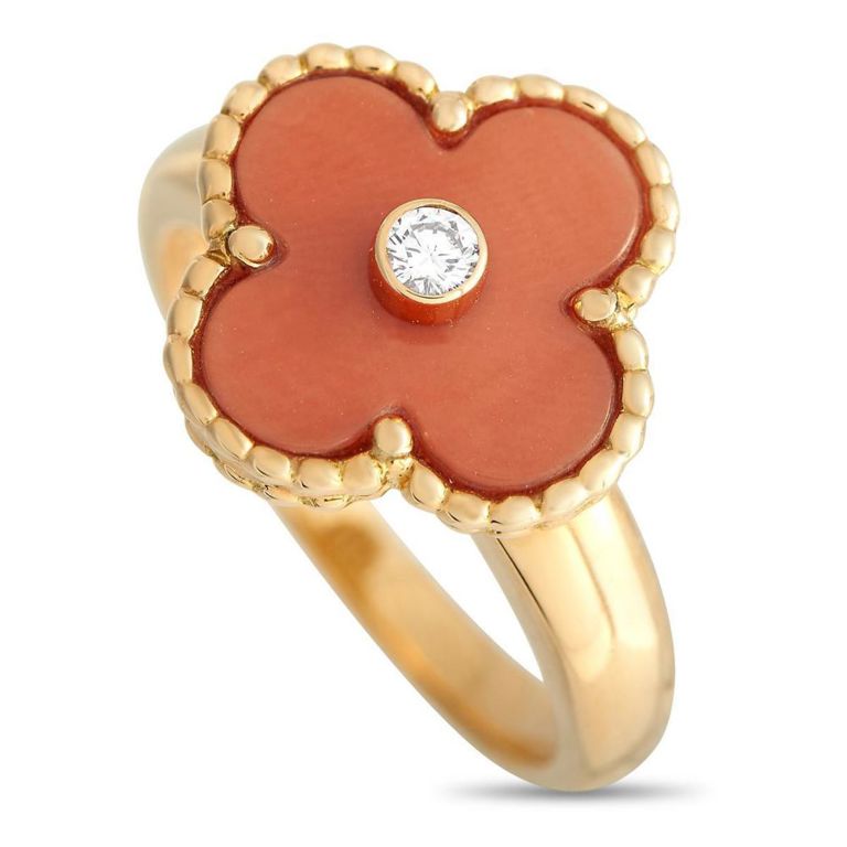 18k yellow gold diamond and coral ring