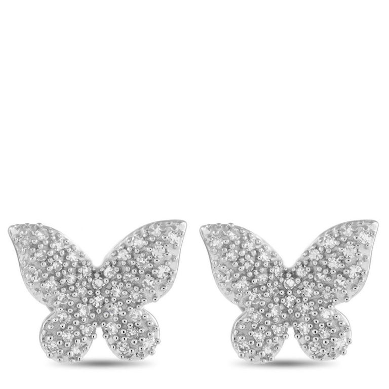 14k white gold diamond butterfly earrings