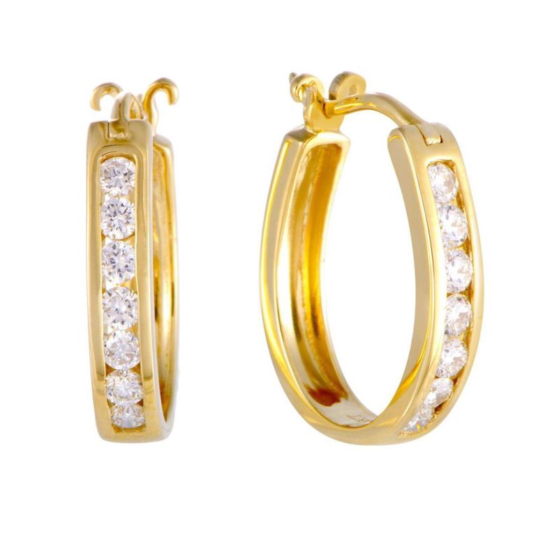 14k yellow gold diamond hoop earrings