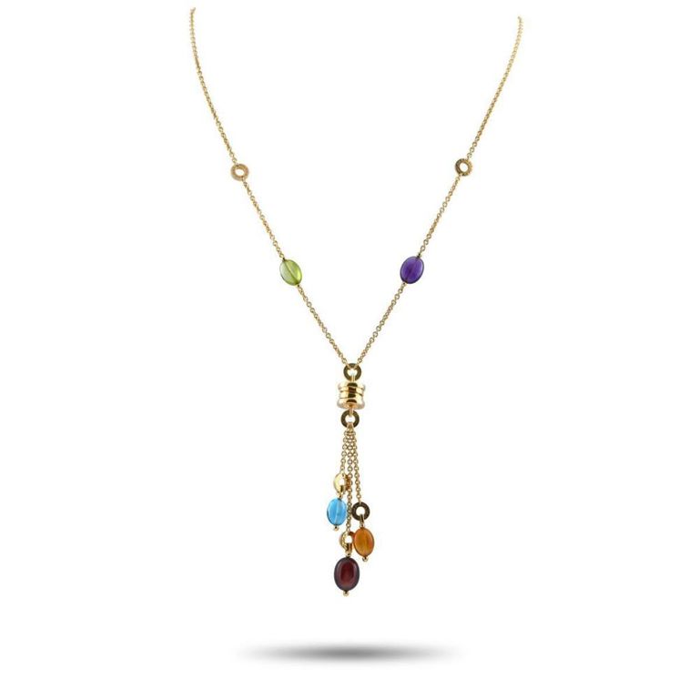 18k yellow gold Bvlgari gemstone tassel necklace