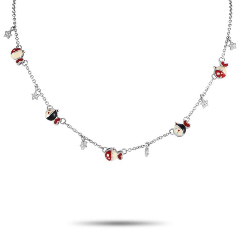 18k white gold diamond and enamel necklace