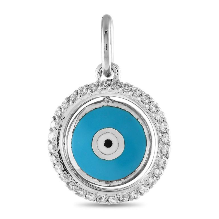 18k white gold diamond and enamel evil eye charm
