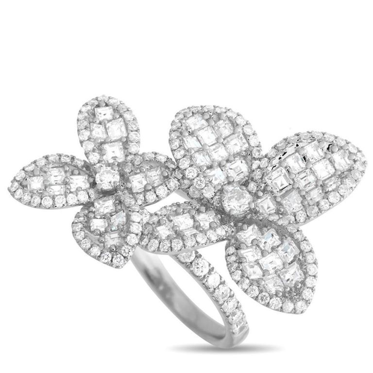 18k white gold diamond double flower ring