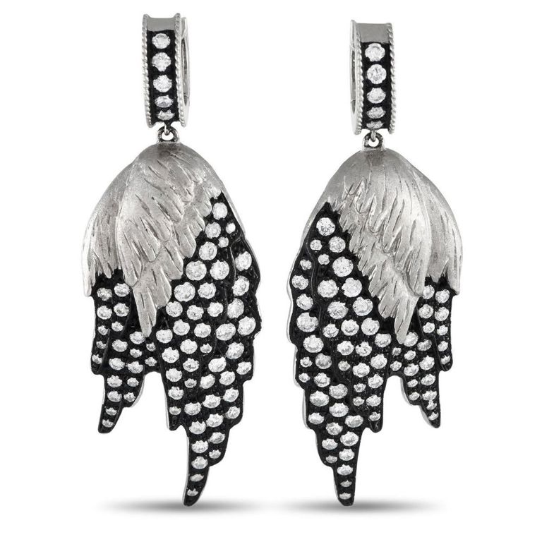 Silver diamond wing earrings