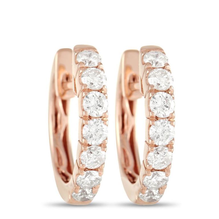 14k rose gold diamond hoop earrings