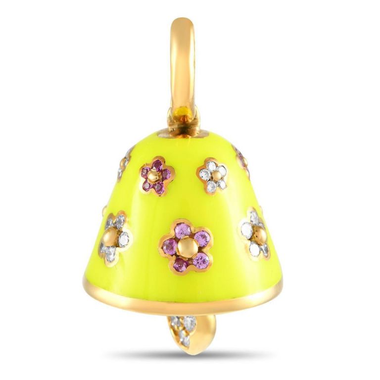18k yellow gold diamond and sapphire bell charm