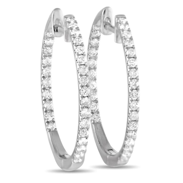 14k white gold diamond hoop earrings