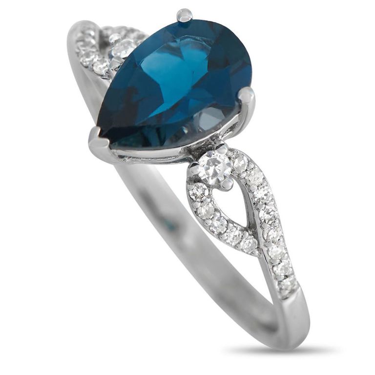 14k white gold diamond and topaz ring