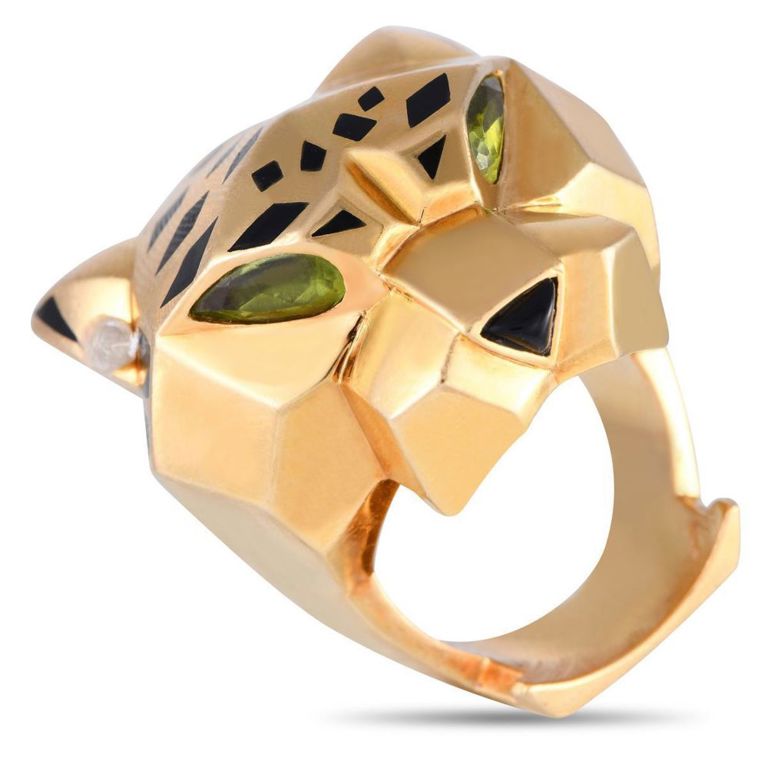 18k yellow gold peridot and onyx ring