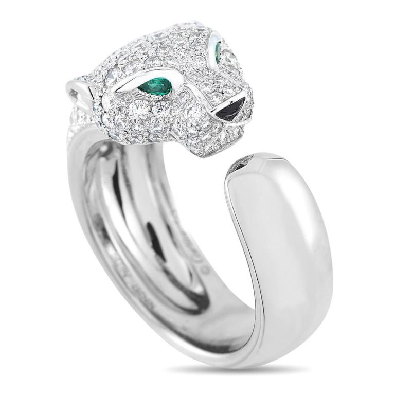 Cartier 18k white gold diamond panther ring