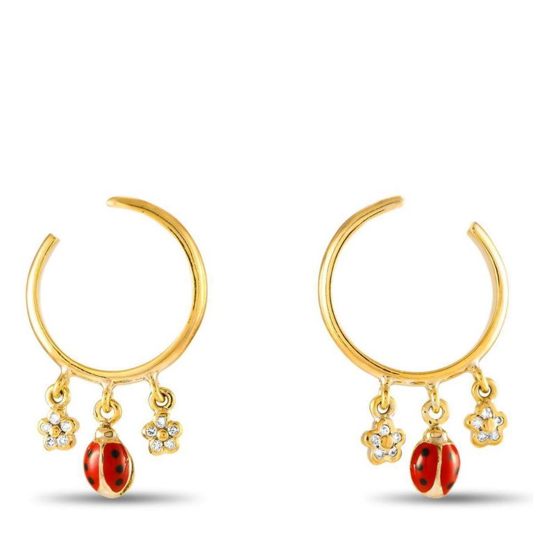 18k yellow gold enamel ladybug diamond earrings