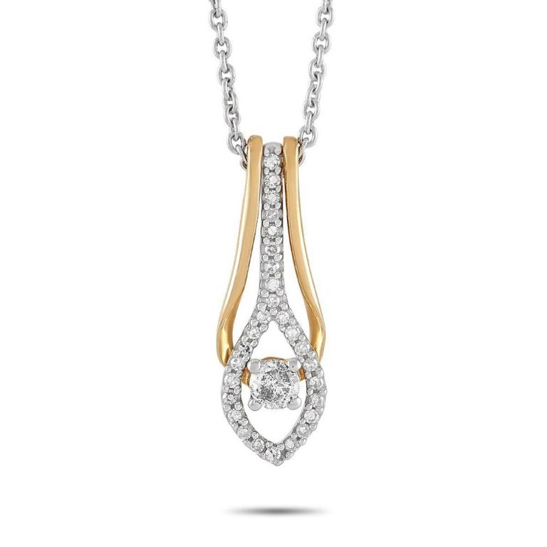 10k white and yellow gold diamond pendant necklace