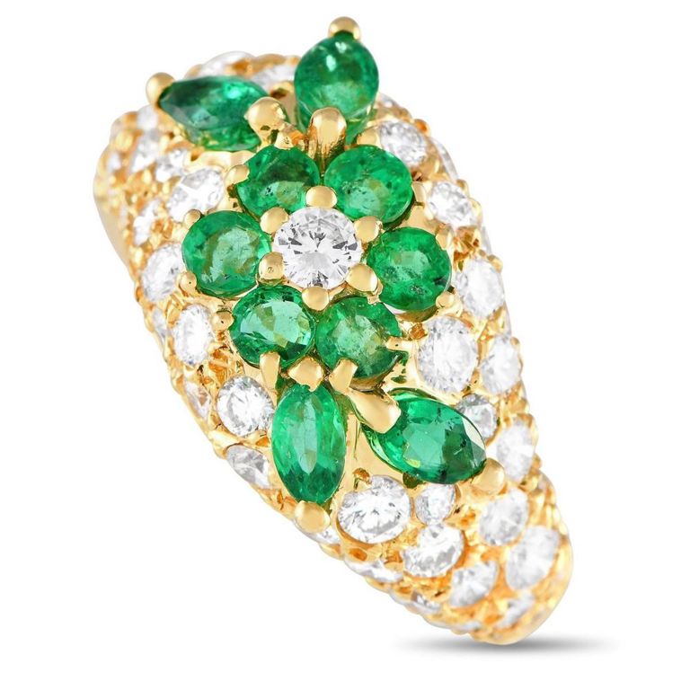 18k yellow gold diamond and emerald ring