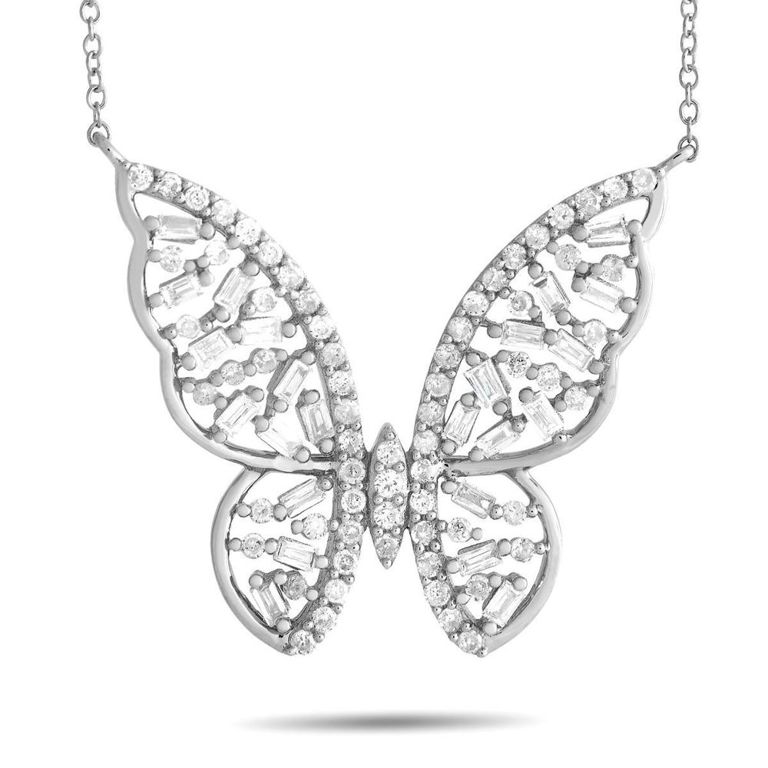 14k white gold butterfly pendant necklace
