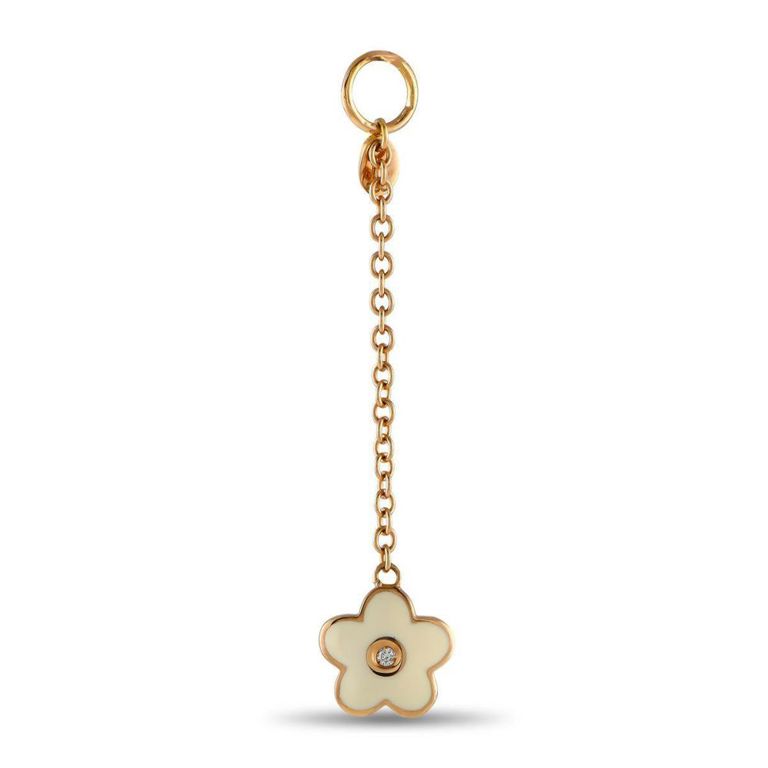 18K rose gold diamond and enamel flower charm