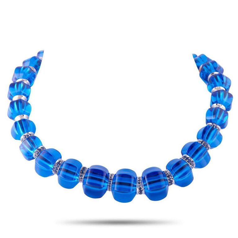 18k white gold sapphire and crystal collar necklace