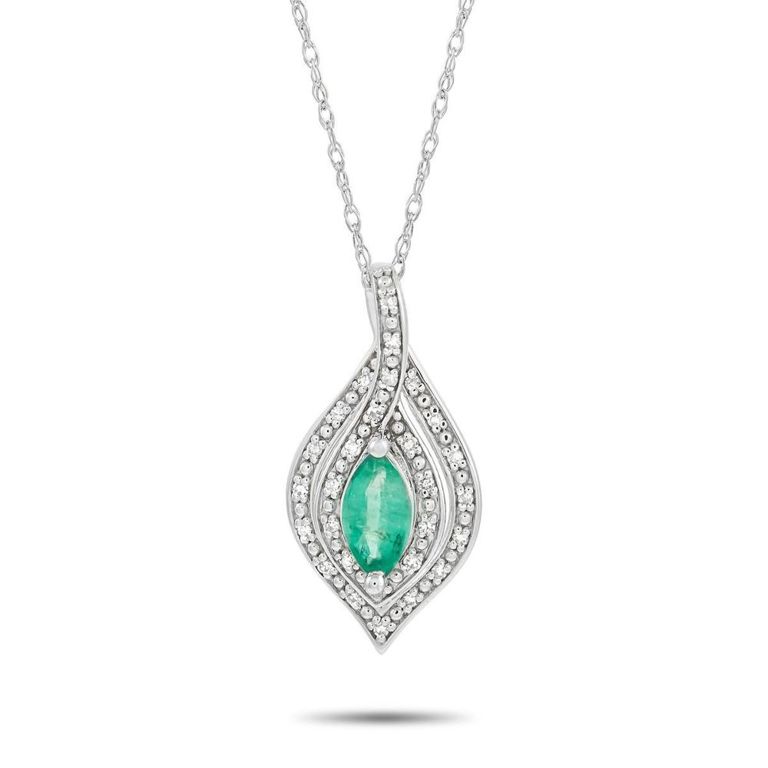 14k white gold diamond and emerald necklace