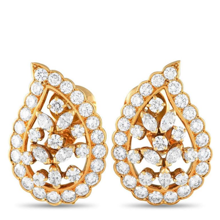 18k yellow gold diamond paisley earrings