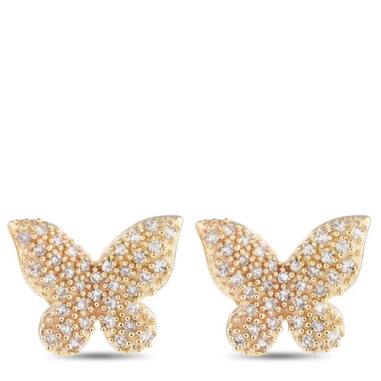 14k yellow gold diamond butterfly earrings