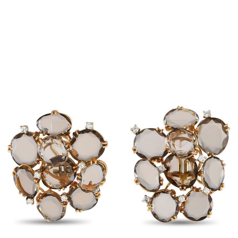 18k rose gold diamond and smoky quartz earrings