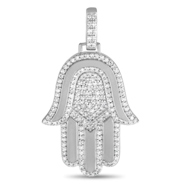 14k white gold diamond hamsa pendant