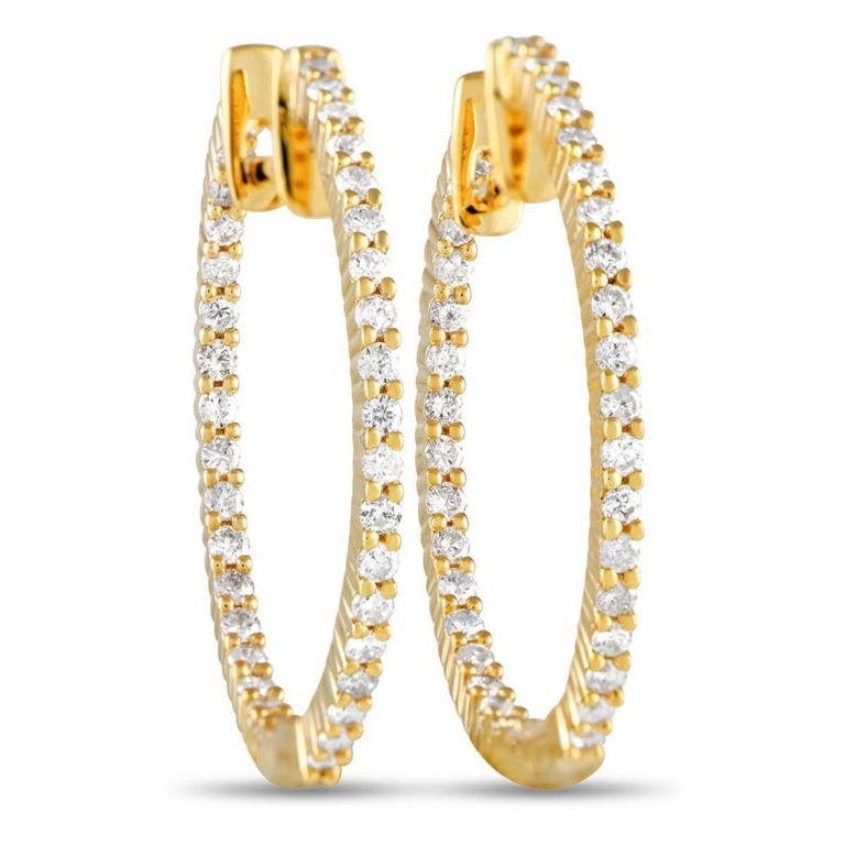 14k yellow gold diamond hoop earrings