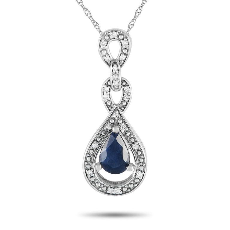 14k white gold diamond and sapphire pendant necklace