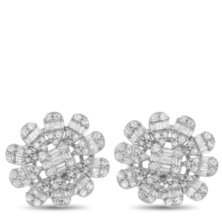 14k white gold diamond flower earrings