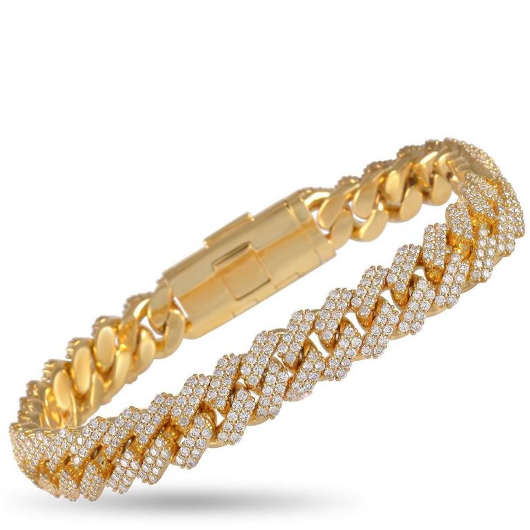 14k yellow gold diamond cuban link bracelet