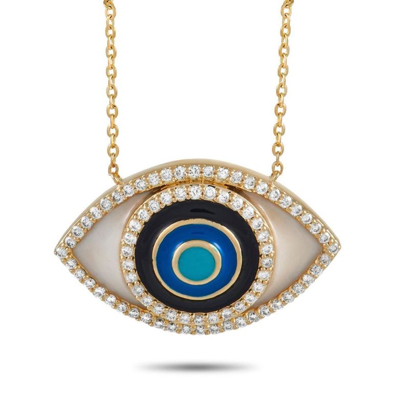 14k yellow gold diamond evil eye necklace