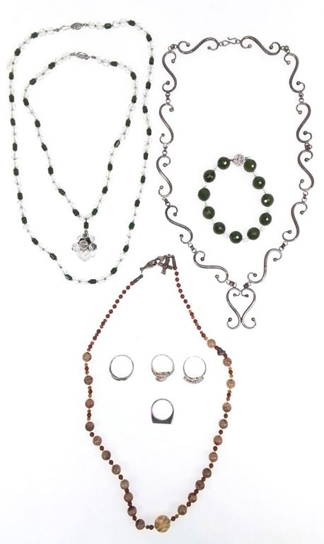 Sterling silver mineral necklaces, rings and bracelets