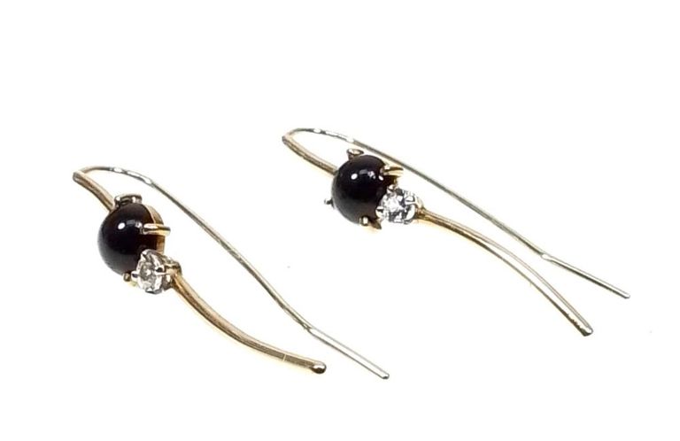 14k yellow gold onyx and diamond earrings