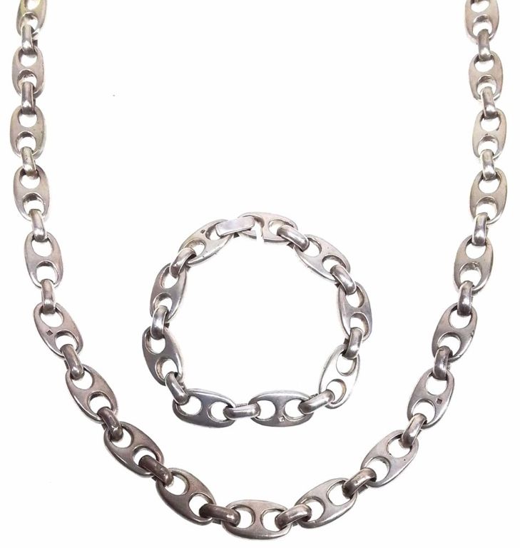Cairo silver anchor chain necklace and bracelet